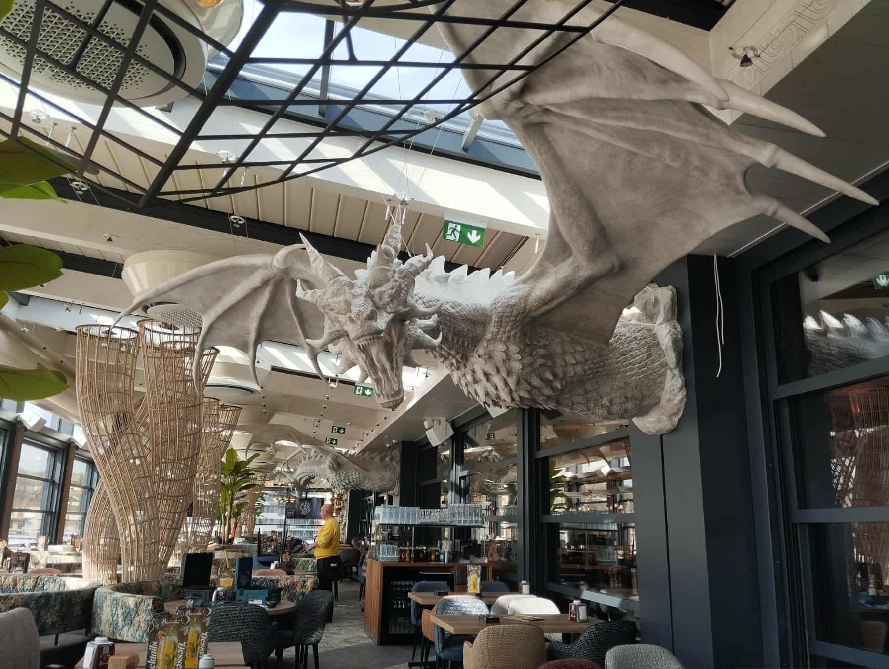 The completed dragon installation in context